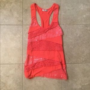 Kariss  Small Lace Sequin Racerback Tank Tee Top